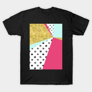 gold aqua pink dots color block abstract T-Shirt